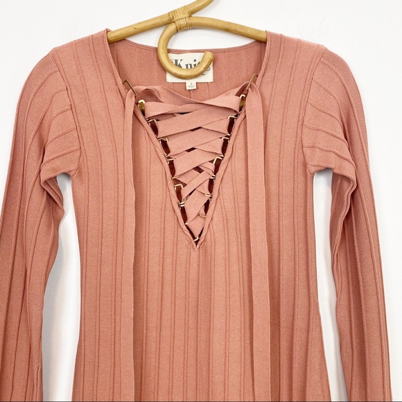 Knitz For Love & Lemons | Simone Lace Up Front Dress Ribbed Size S - Picture 3 of 9